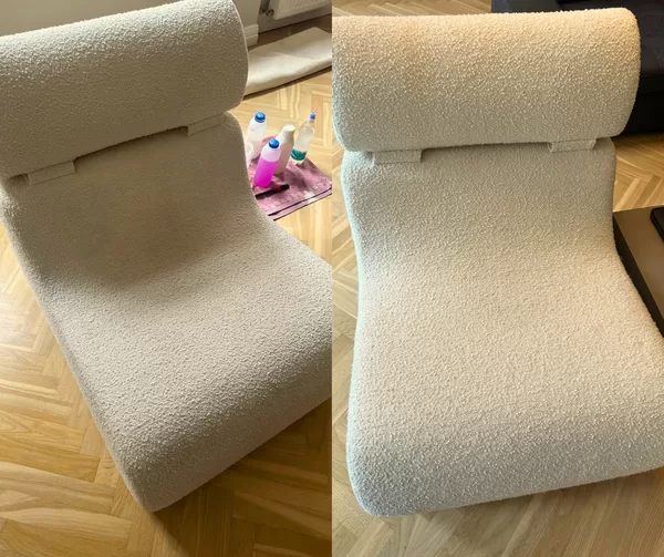 Dīvāna auduma tīrīšana pirms un pēc