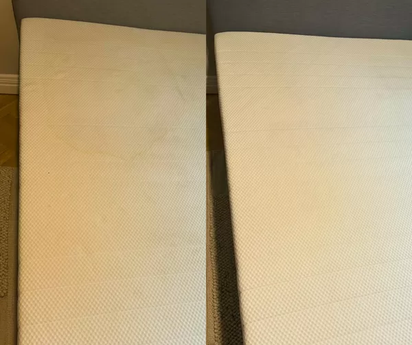 Matrača virsmas salīdzinājums pirms un pēc tīrīšanas.