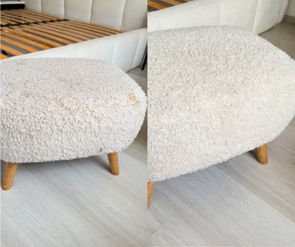 Teddy auduma krēsla tīrīšana pirms un pēc